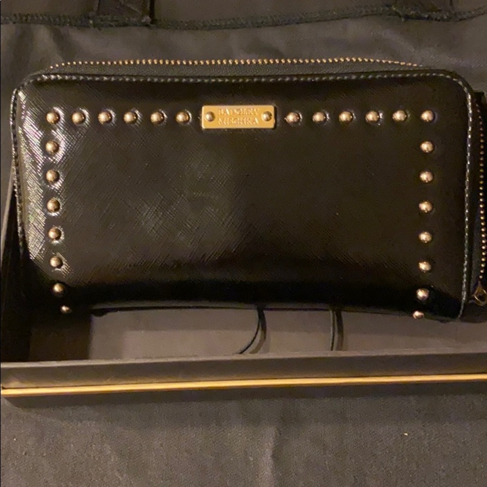 Badgley Mischka black studded wallet